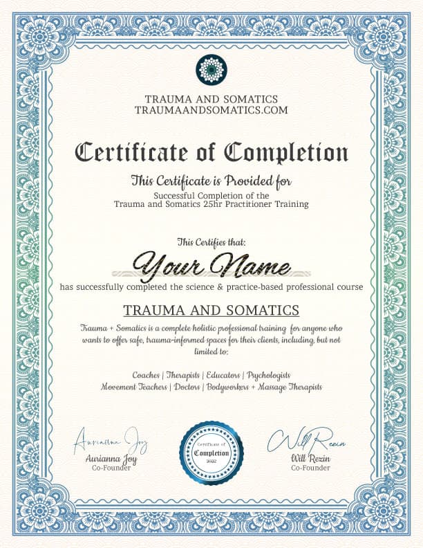 The Trauma and Somatics Certificate of Completion